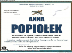 Odeszła pani Anna Popiołek